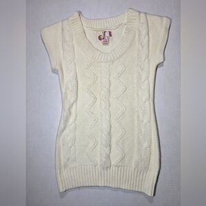 Op Ocean Pacific Cream Cable Knit Sweater Vest Cap Sleeve Medium Y2K Boho